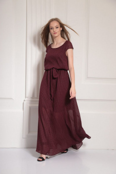 Длинное летнее платье с резинкой и съемным поясом AMORI 9476 вино - фото 1