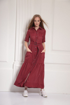 Летнее платье из текстиля с накладными карманами AMORI 9477 малина - фото 1