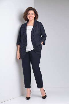 Брюки, жакет LadisLine 1491 полоска/синий - фото 2