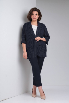 Брюки, жакет LadisLine 1491 полоска/синий - фото 1