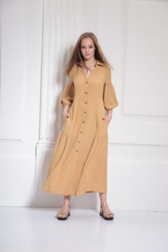 Платье на каждый день с дизайнерской вышивкой, лето AMORI 9485 горчица - фото 2