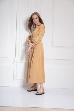 Платье на каждый день с дизайнерской вышивкой, лето AMORI 9485 горчица - фото 1