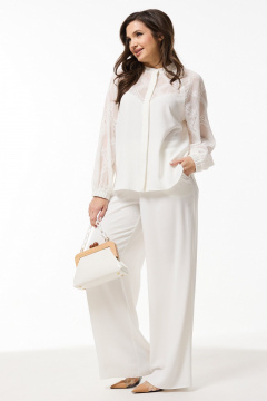 Демисезонный костюм из текстиля: блуза и расклешенные брюки Mislana 935/3 белый - фото 2