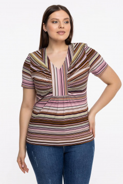 Летняя трикотажная блуза с V-вырезом и сборками Avila 0724 ежевичная - фото 4