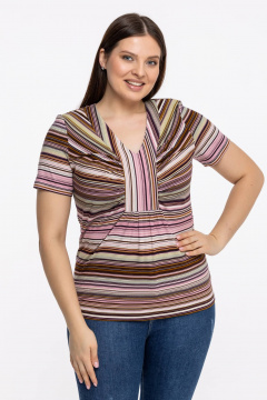 Летняя трикотажная блуза с V-вырезом и сборками Avila 0724 ежевичная - фото 2