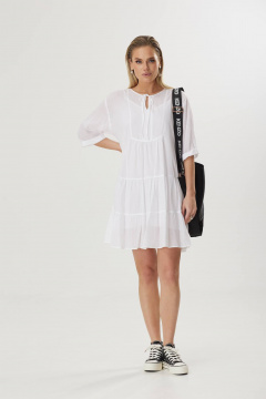 Летнее платье из структурного хлопка с воланами и завязкой Твой имидж 1593 белый - фото 1