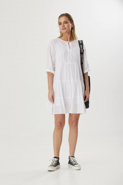 Летнее платье из структурного хлопка с воланами и завязкой Твой имидж 1593 белый - фото 5
