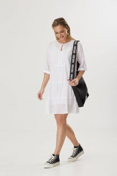 Летнее платье из структурного хлопка с воланами и завязкой Твой имидж 1593 белый - фото 4