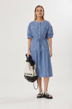 Миди платье А-силуэта с карманами из текстиля Твой имидж 1859 голубой - фото 1