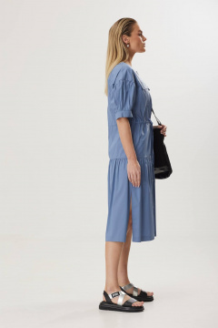 Миди платье А-силуэта с карманами из текстиля Твой имидж 1859 голубой - фото 4