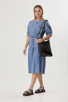 Миди платье А-силуэта с карманами из текстиля Твой имидж 1859 голубой - фото 5