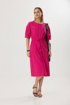 Летнее платье А-силуэта с кулиской и карманами Твой имидж 1572 фуксия - фото 3