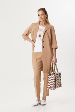 Деловой костюм из текстиля: жакет, брюки и блуза Твой имидж 1783 бежевый - фото 2