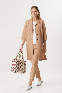 Деловой костюм из текстиля: жакет, брюки и блуза Твой имидж 1783 бежевый - фото 1