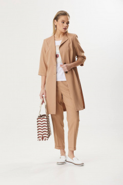 Деловой костюм из текстиля: жакет, брюки и блуза Твой имидж 1783 бежевый - фото 3