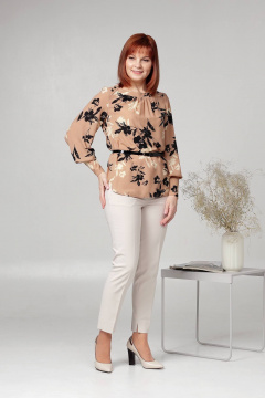 Бежевое платье блуза и брюки из текстиля, круглый год Соджи 533 бежевый - фото 2