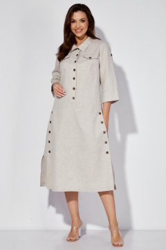 Льняное платье-сафари миди с карманами и пуговицами Celentano lite 5025.2 натуральный - фото 1