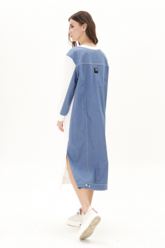 Платье комбинированное из трикотажа и джинсовой ткани Fantazia Mod 4752 молоко-синий - фото 5