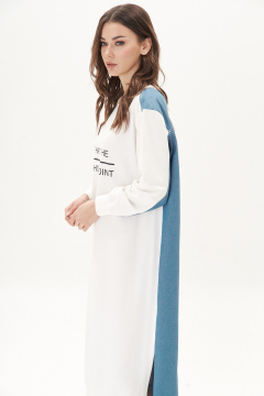 Платье комбинированное из трикотажа и джинсовой ткани Fantazia Mod 4752 молоко-синий - фото 4