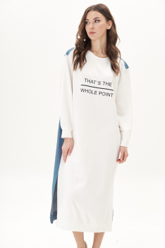 Платье комбинированное из трикотажа и джинсовой ткани Fantazia Mod 4752 молоко-синий - фото 3