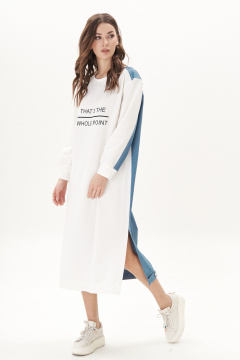 Платье комбинированное из трикотажа и джинсовой ткани Fantazia Mod 4752 молоко-синий - фото 2