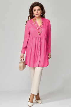 Комплект брюк и туники из джинса и хлопка Fita 1514 розовый_бежевый - фото 2