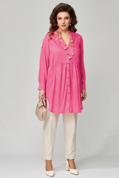 Туника прямого силуэта с карманами и сборкой Fita 20424 розовый - фото 1