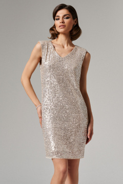 Нарядное платье из пайеток с плечевыми накладками Панда 173380w бежевый - фото 1
