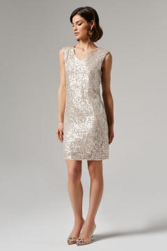 Нарядное платье из пайеток с плечевыми накладками Панда 173380w бежевый - фото 2