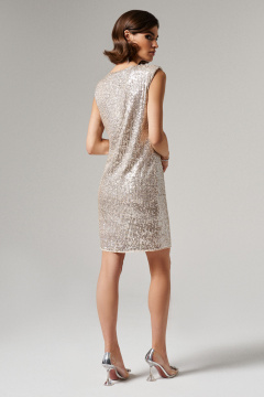 Нарядное платье из пайеток с плечевыми накладками Панда 173380w бежевый - фото 3