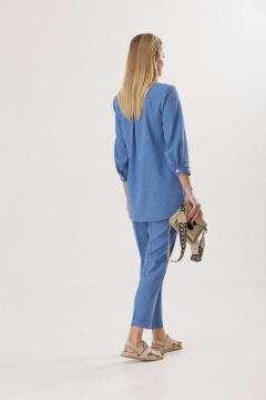 Деловой костюм в полоску из льна: пиджак и брюки Твой имидж 1812 голубой - фото 2