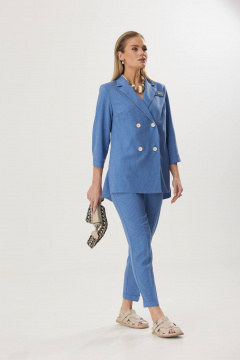 Деловой костюм в полоску из льна: пиджак и брюки Твой имидж 1812 голубой - фото 5