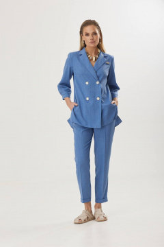 Деловой костюм в полоску из льна: пиджак и брюки Твой имидж 1812 голубой - фото 3