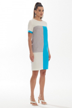 Платье летнее прямое из льняной ткани с разрезом Galean Style 892.1 голубой - фото 2