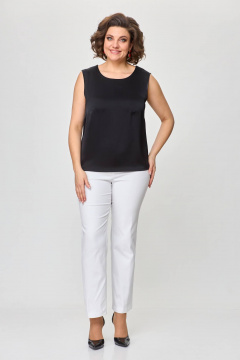 Белый и черный комплект: удлиненная рубашка, укороченные брюки и топ Solomeya Lux 963 белый - фото 3
