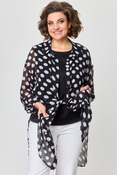 Белый и черный комплект: удлиненная рубашка, укороченные брюки и топ Solomeya Lux 963 белый - фото 2