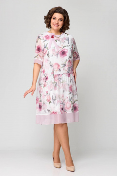Свободное летнее платье из шифона с бантом Solomeya Lux 969 бело-розовый - фото 5