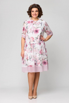 Свободное летнее платье из шифона с бантом Solomeya Lux 969 бело-розовый - фото 4