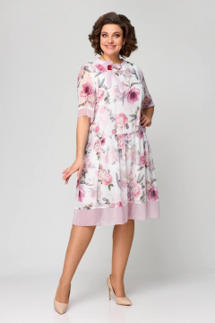 Свободное летнее платье из шифона с бантом Solomeya Lux 969 бело-розовый - фото 2