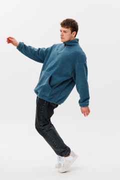 Синее oversize худи с воротником-молнией и карманом-кенгуру HIT 0221м синий - фото 5