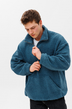 Синее oversize худи с воротником-молнией и карманом-кенгуру HIT 0221м синий - фото 1