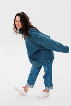 Oversize худи из трякотажа с воротником на молнии HIT 0221ж синий - фото 5