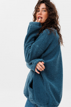 Oversize худи из трякотажа с воротником на молнии HIT 0221ж синий - фото 4