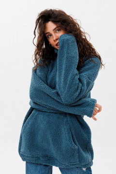 Oversize худи из трякотажа с воротником на молнии HIT 0221ж синий - фото 3