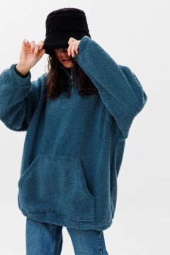 Oversize худи из трякотажа с воротником на молнии HIT 0221ж синий - фото 1