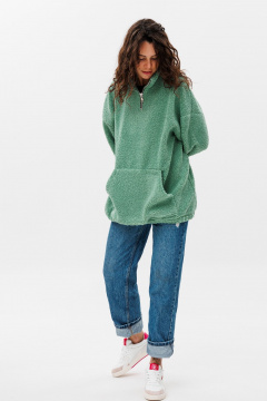 Oversize худи из трикотажа с капюшоном и карманами HIT 0221ж зеленый - фото 2