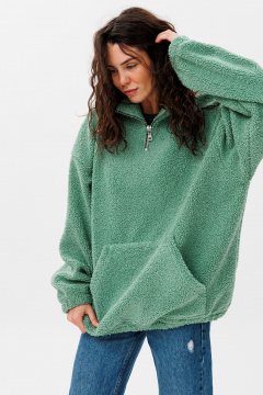 Oversize худи из трикотажа с капюшоном и карманами HIT 0221ж зеленый - фото 1