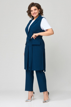 Комплект из жилета, блузы и зауженных брюк Орхидея 1403 морская_волна-белый - фото 5