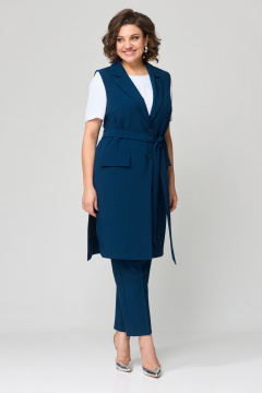 Комплект из жилета, блузы и зауженных брюк Орхидея 1403 морская_волна-белый - фото 1