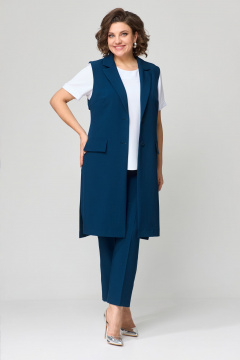 Комплект из жилета, блузы и зауженных брюк Орхидея 1403 морская_волна-белый - фото 4